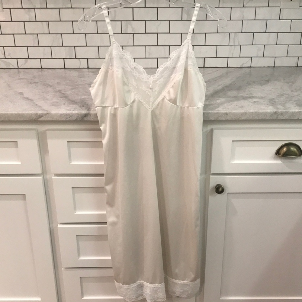 Vintage Kayser Slip Womens 32 White Lace Trim Slip Dress Made in USA Classic